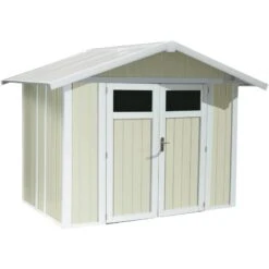 Abri De Jardin En PVC 4,9m² UTILITY Blanc Et Gris Vert Grosfillex + Kit Ancrage Offert