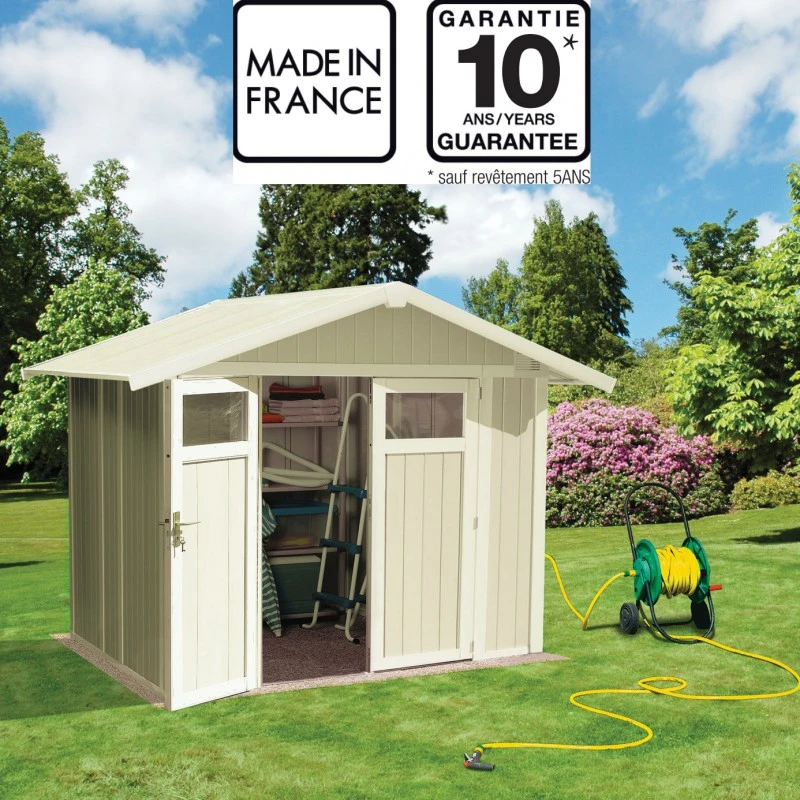 Abri De Jardin 4m² En PVC UTILITY Blanc Et Gris Vert Grosfillex + Kit Ancrage Offert – Image 2