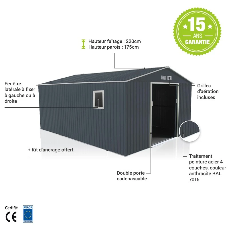 Abri De Jardin Métal 15,16m² PLUS Anthracite + Kit D'ancrage X-METAL – Image 5