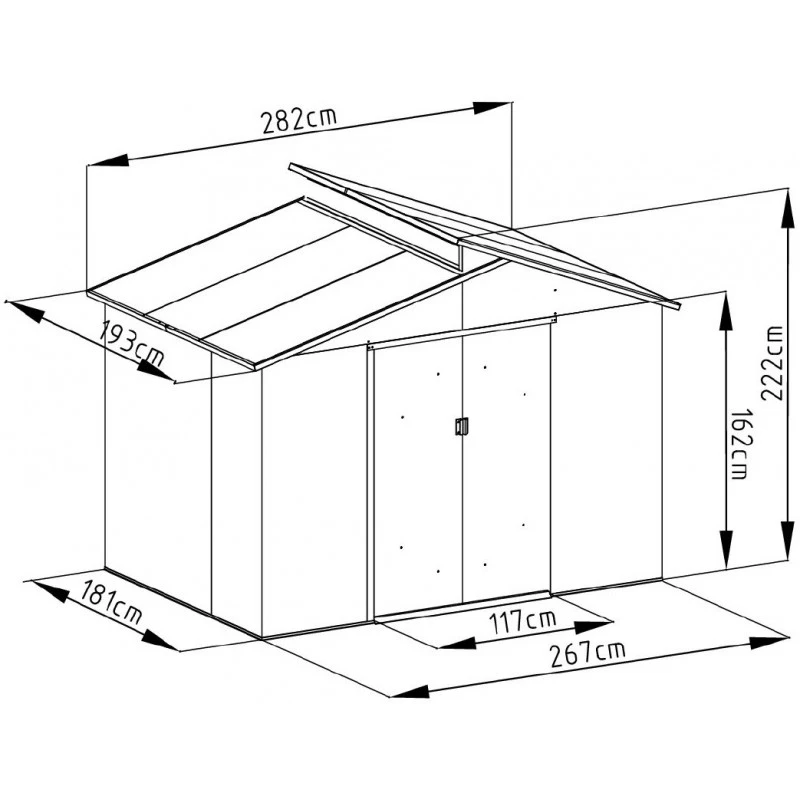 Abri De Jardin Métal Avec Puit De Lumière 5,44m² Imitation Bois Vieilli – Image 2