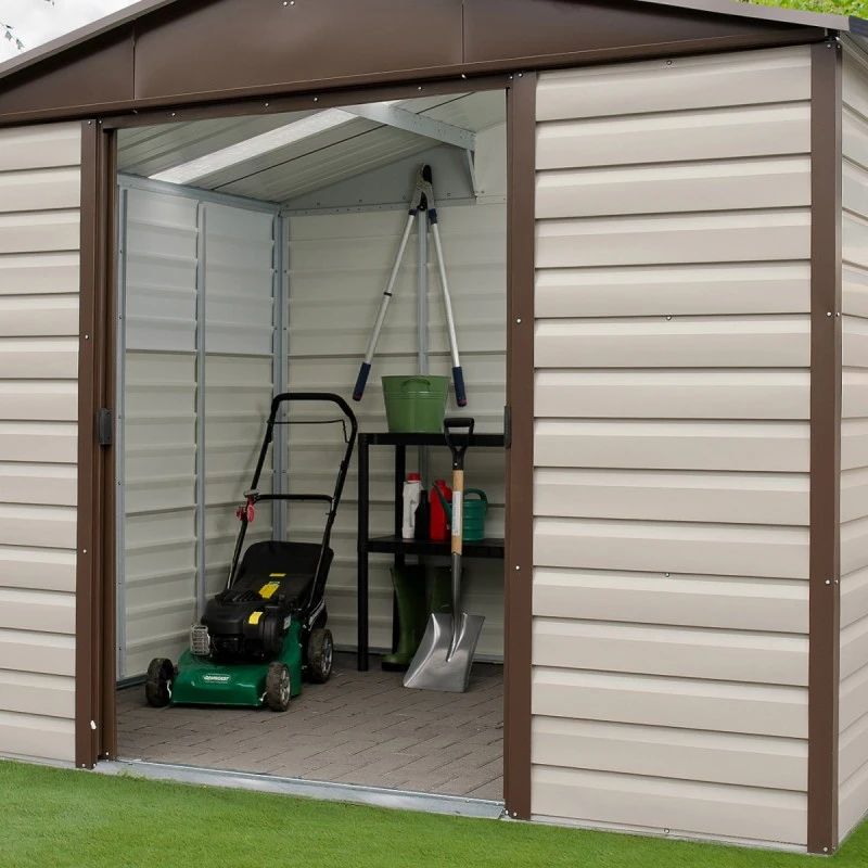 Abri De Jardin Métal Beige Et Marron 7,18m² + Kit D'ancrage Inclus - YARDMASTER – Image 2