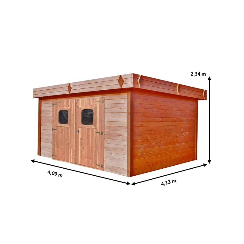 Abri De Jardin Toit Plat DINAN 16,89m² En Madriers Douglas 28mm Toit Bac Acier - HABRITA – Image 2