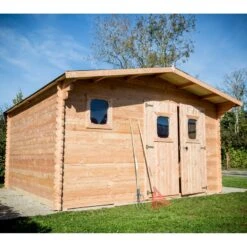 Abri De Jardin En Douglas DOMMAR 15,27m² Madriers 28mm + Couverture Onduline - HABRITA