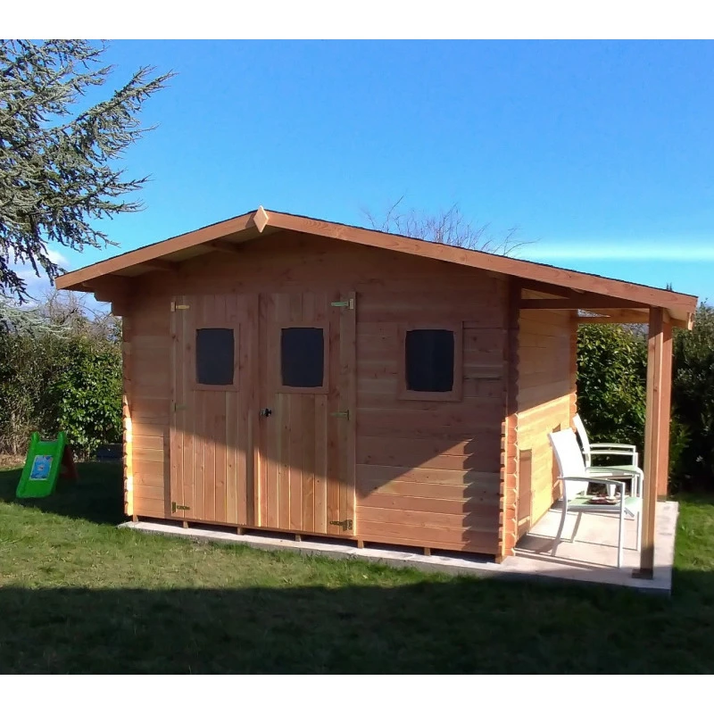 Abri Bois DOMMAR 17,20m² En Madriers Douglas 28mm Avec Bûcher + Couverture Onduline - HABRITA – Image 3