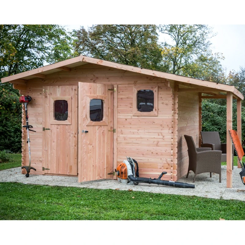 Abri Bois DOMMAR 17,20m² En Madriers Douglas 28mm Avec Bûcher + Couverture Onduline - HABRITA – Image 4