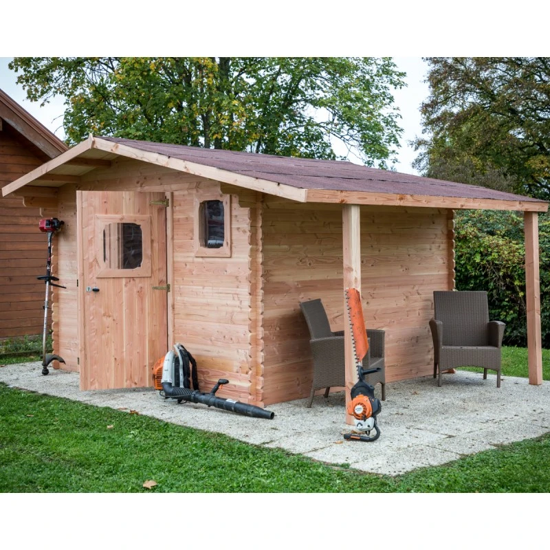 Abri Bois DOMMAR 17,20m² En Madriers Douglas 28mm Avec Bûcher + Couverture Onduline - HABRITA – Image 5