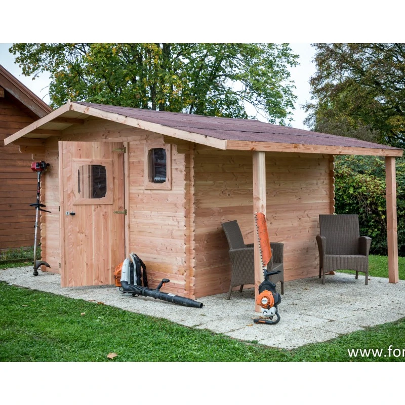 Abri En Bois De Douglas DOMMAR 19,65m² Madriers 28mm Avec Bûcher + Couverture Onduline - HABRITA – Image 2