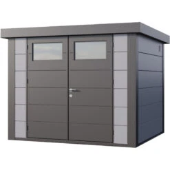Abri En Acier Galvanisé Gris Clair 6,4m² Avec Double Porte Eleganto 2724 Telluria