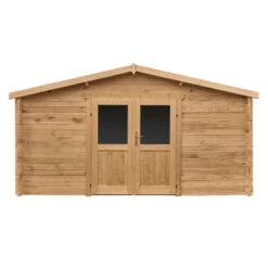 Abri En Bois Massif 16m² PRIMO 28mm Traité Teinté Marron Gardy Shelter