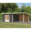 Abri Toit Plat 13,60m² Bois Massif Gris Terre 40mm Northeim 5 Avec Appentis 330cm Et Paroi Arrière – Karibu