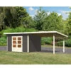 Abri Toit Plat 9,55m² Bois Massif Gris Terre 40mm Northeim 3 Avec Appentis 330cm – Karibu