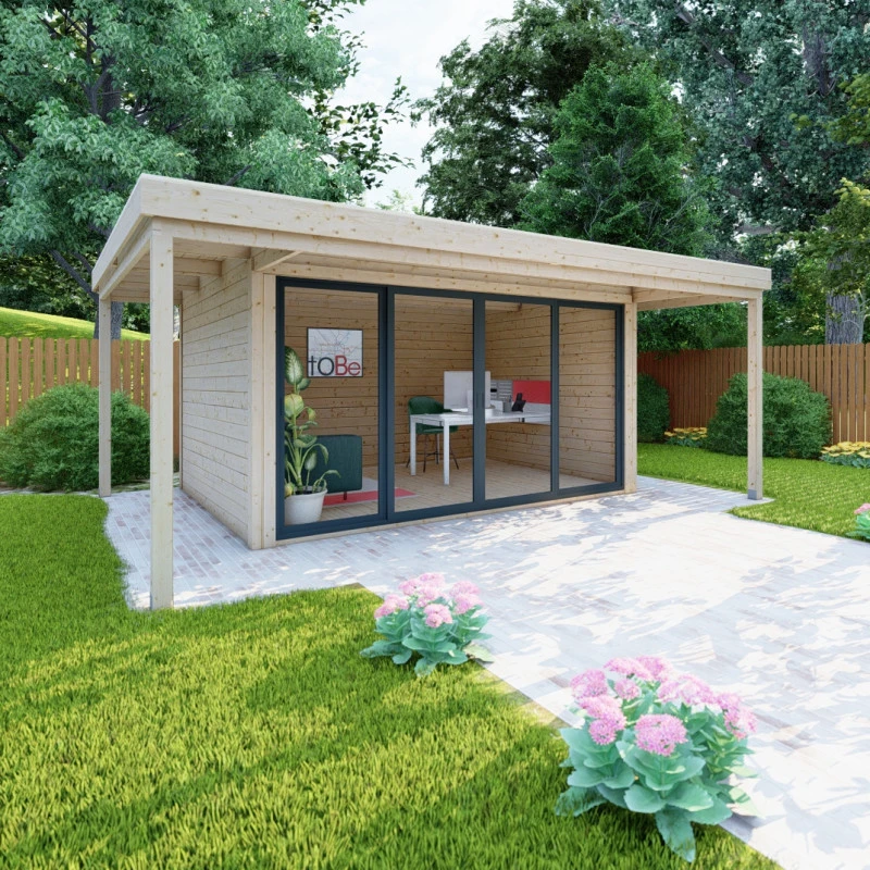Bureau De Jardin En Bois Massif Avec Terrasse 16,5m² - Madriers 40mm Gardy Shelter – Image 3