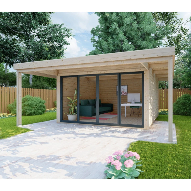 Bureau De Jardin En Bois Massif Avec Terrasse 16,5m² - Madriers 40mm Gardy Shelter – Image 4