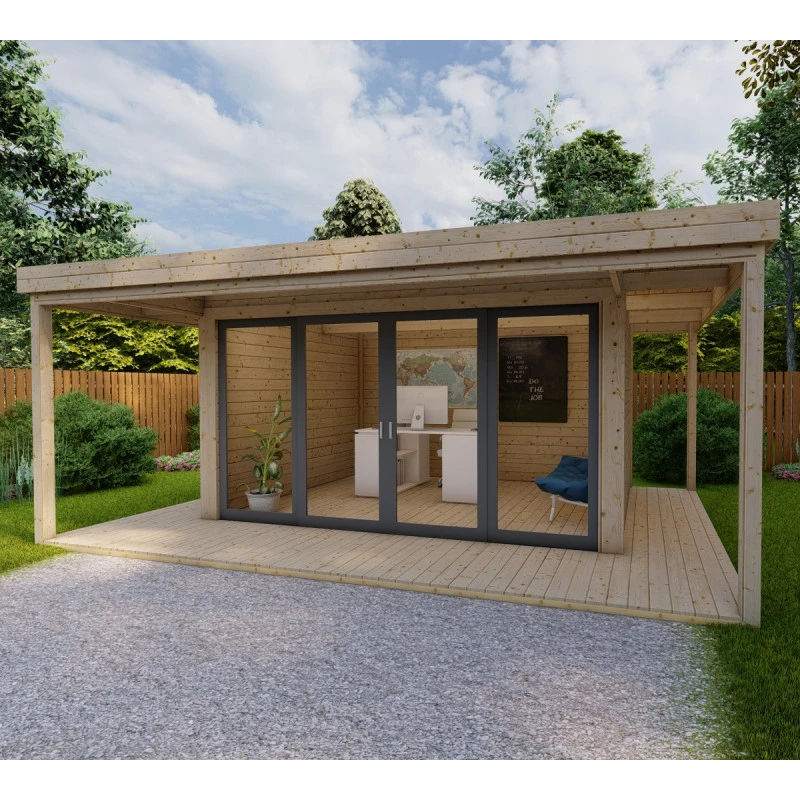 Bureau De Jardin En Bois Massif Avec Terrasse 16,5m² - Madriers 40mm Gardy Shelter