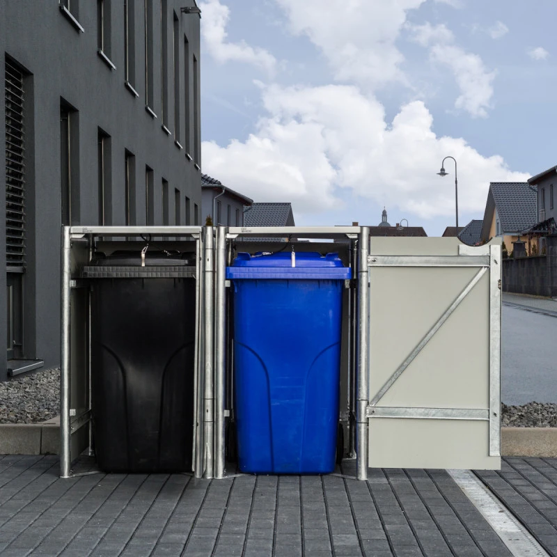 Cache-poubelle 2 Compartiments Müllbox En Aluminium Noir 2x240L – HIDE – Image 5