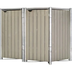 Cache-poubelle 2 Compartiments Müllbox En Bois Traité Gris 2x140L – HIDE