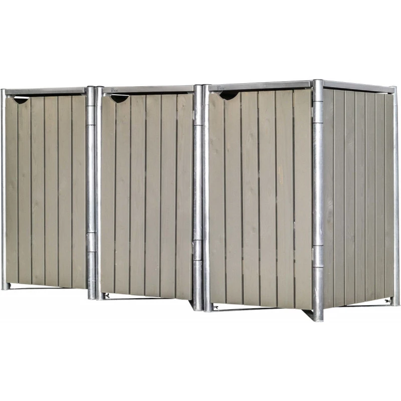 Cache-poubelle 3 Compartiments Müllbox En Bois Traité Gris 3x240L – HIDE – Image 2