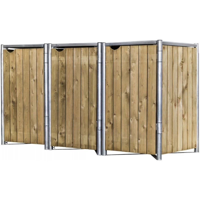 Cache-poubelle 3 Compartiments Müllbox En Bois Traité Naturel 3x240L – HIDE – Image 3