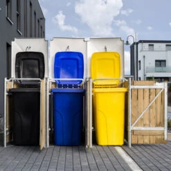 Cache-poubelle 3 Compartiments Müllbox En Bois Traité Naturel 3x240L – HIDE