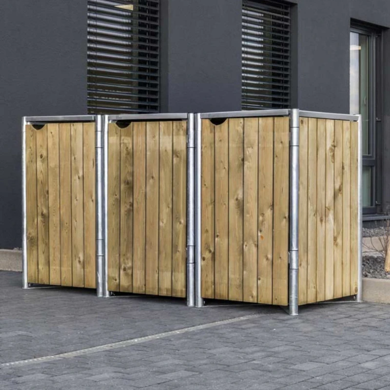 Cache-poubelle 3 Compartiments Müllbox En Bois Traité Naturel 3x240L – HIDE – Image 4