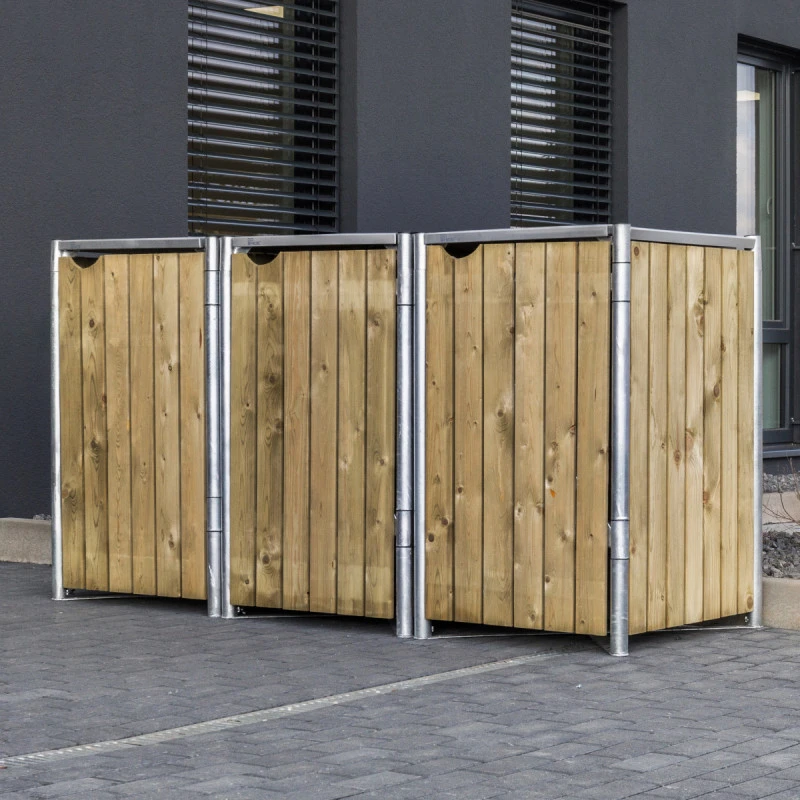 Cache-poubelle 3 Compartiments Müllbox En Bois Traité Naturel 3x240L – HIDE – Image 5