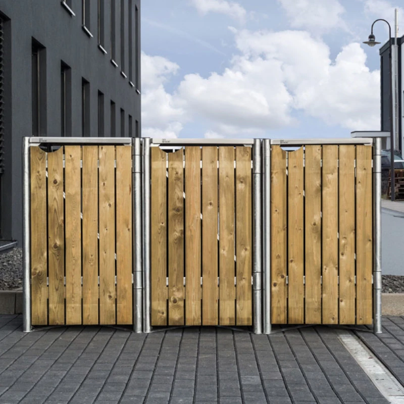 Cache-poubelle 3 Compartiments Müllbox En Bois Traité Naturel 3x240L – HIDE – Image 6