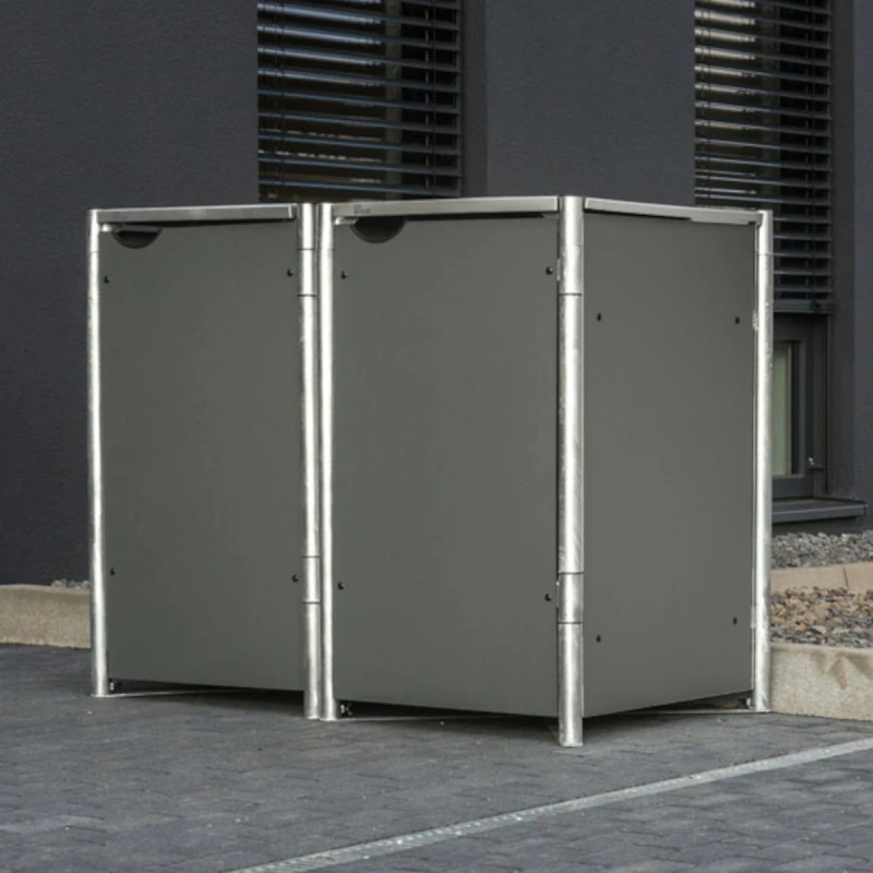 Cache-poubelle 2 Compartiments Müllbox En Aluminium Gris 2x140L – HIDE – Image 4