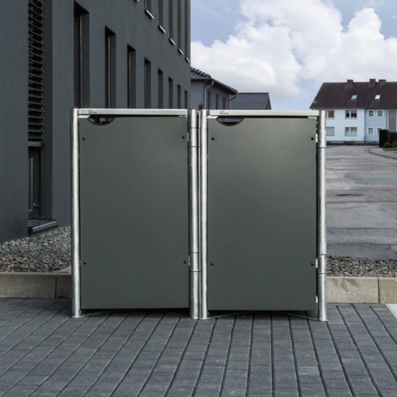 Cache-poubelle 2 Compartiments Müllbox En Aluminium Gris 2x140L – HIDE – Image 5