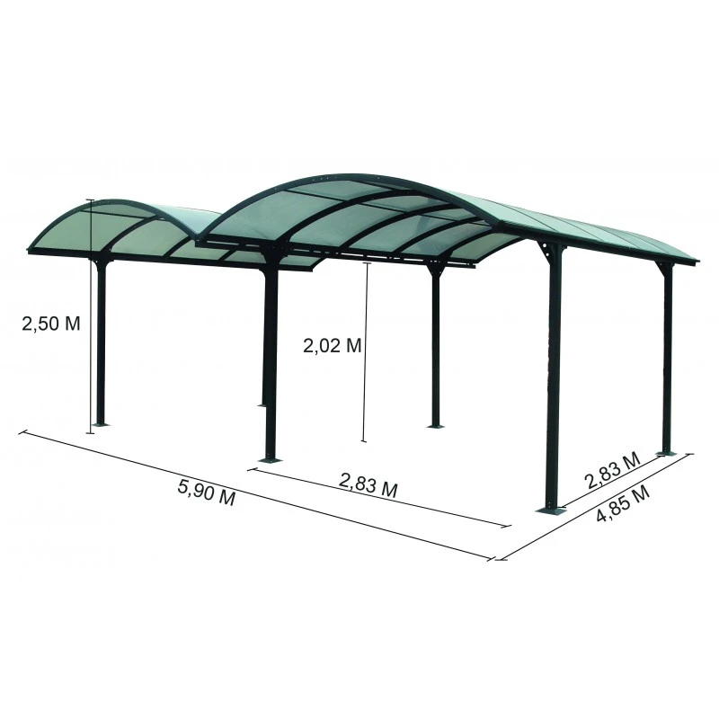 Carport 2 Voitures En Aluminium Et Polycarbonate 6mm ANTI-UV - Habrita – Image 3