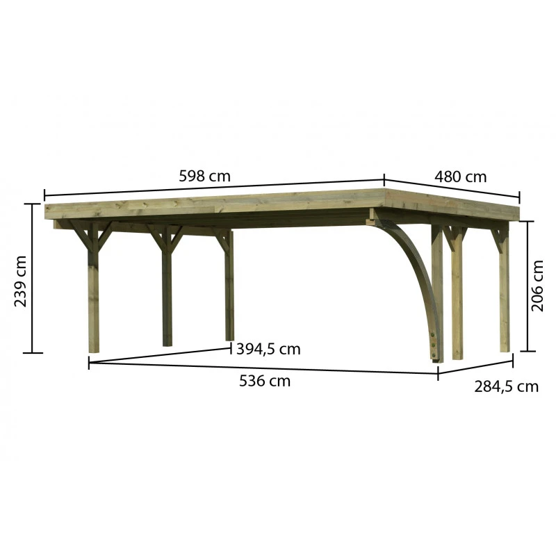Carport Double En Bois Autoclave 28,3m² Avec Poteau En Arc Et Toit En Acier – KARIBU – Image 2