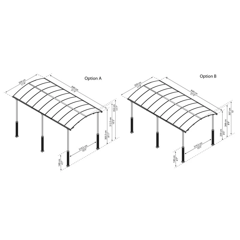 Carport En Alu Gris Et Polycarbonate 1 Voiture 23,3m² Arcadia Alpine 6400 - Canopia – Image 3