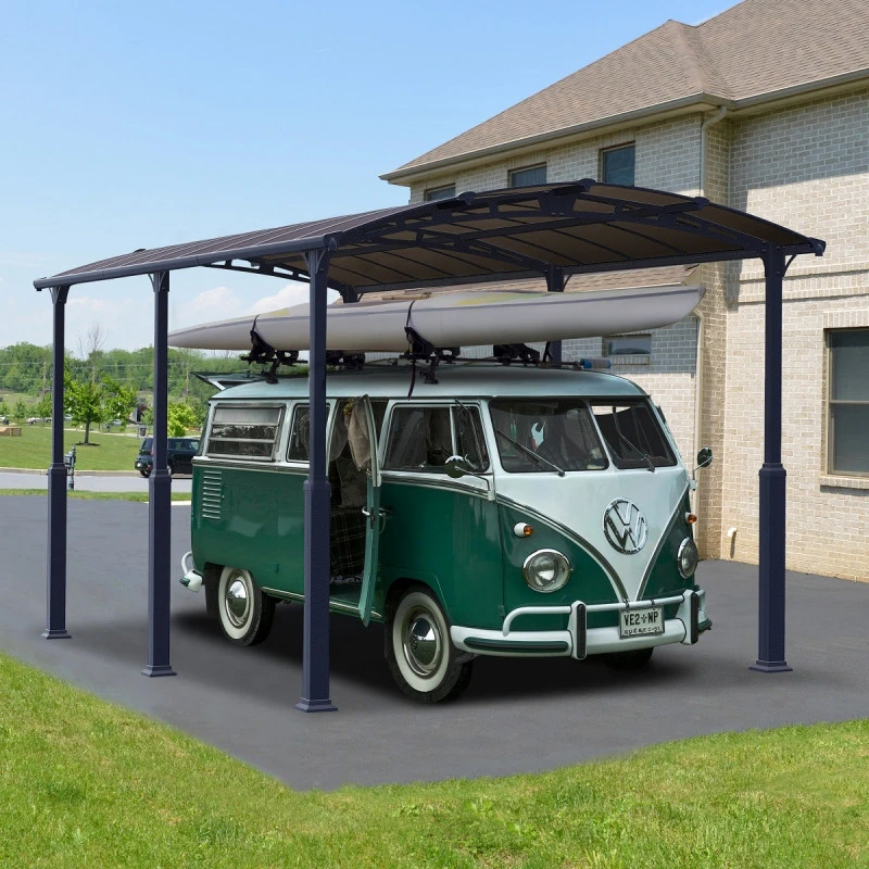 Carport En Alu Gris Et Polycarbonate 1 Voiture 23,3m² Arcadia Alpine 6400 - Canopia