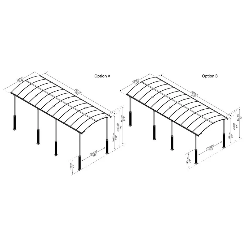 Carport En Alu Gris Et Polycarbonate 1 Voiture 31m² Arcadia Alpine 8500 - Canopia – Image 3