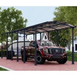 Carport En Alu Gris Et Polycarbonate 1 Voiture 46,3m² Arcadia Alpine 12700 - Canopia