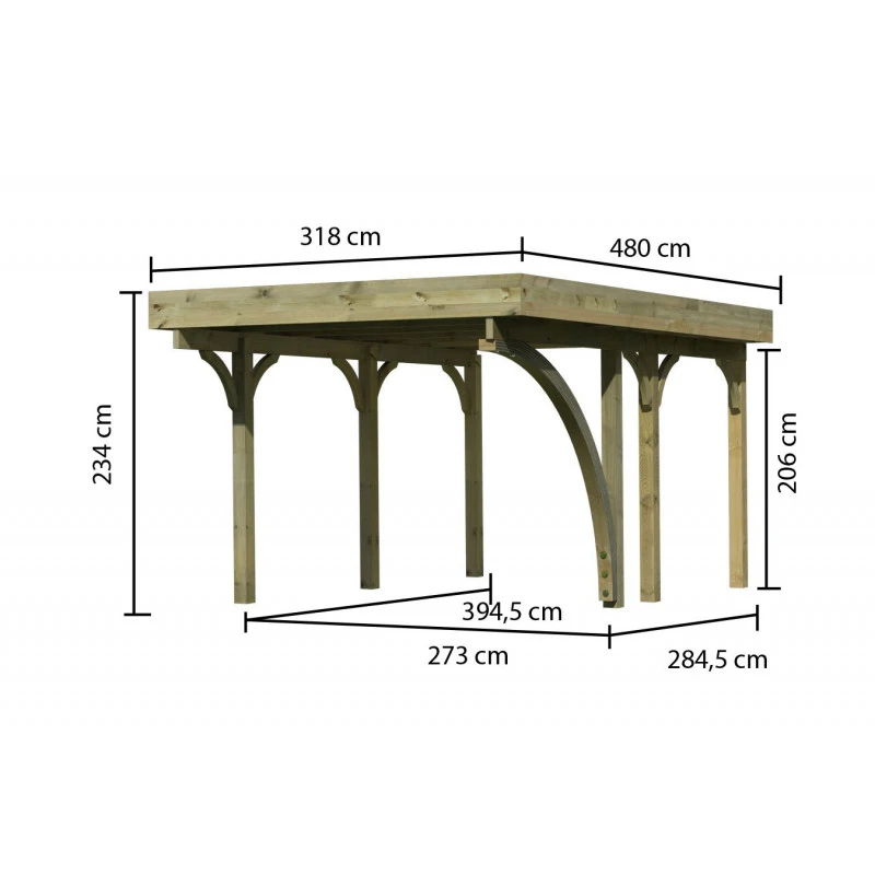 Carport En Bois Autoclave 15m² Avec Poteau En Arc Et Toit En Acier – KARIBU – Image 2