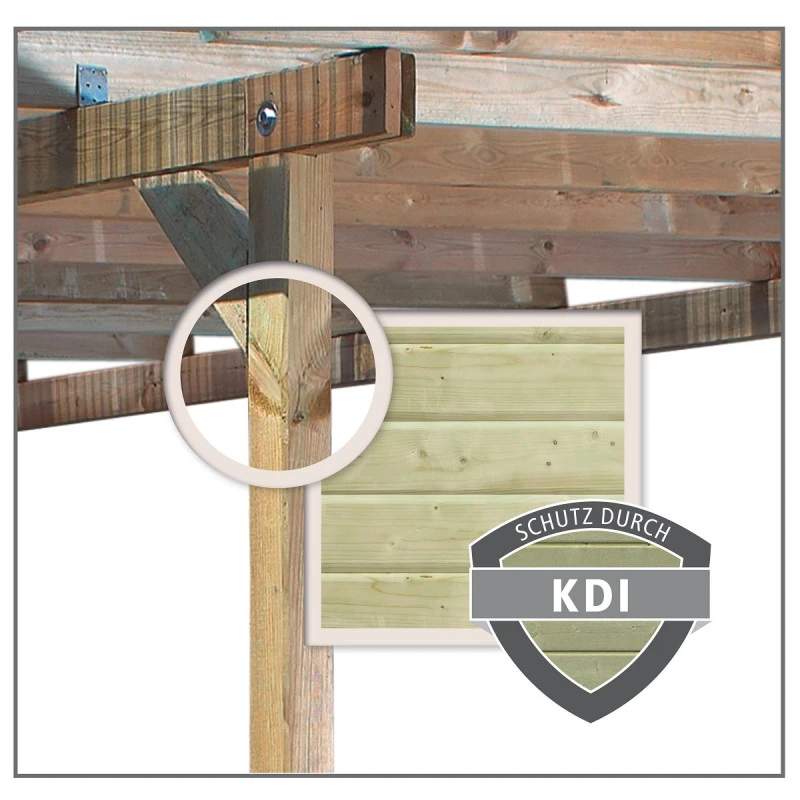 Carport En Bois Autoclave 15m² Avec Poteau En Arc Et Toit En Acier – KARIBU – Image 3