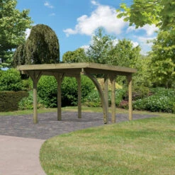 Carport En Bois Autoclave 15m² Avec Poteau En Arc Et Toit En Acier – KARIBU