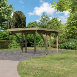 Carport En Bois Autoclave 15m², Toit En Acier Et Deux Poteaux En Arc – KARIBU