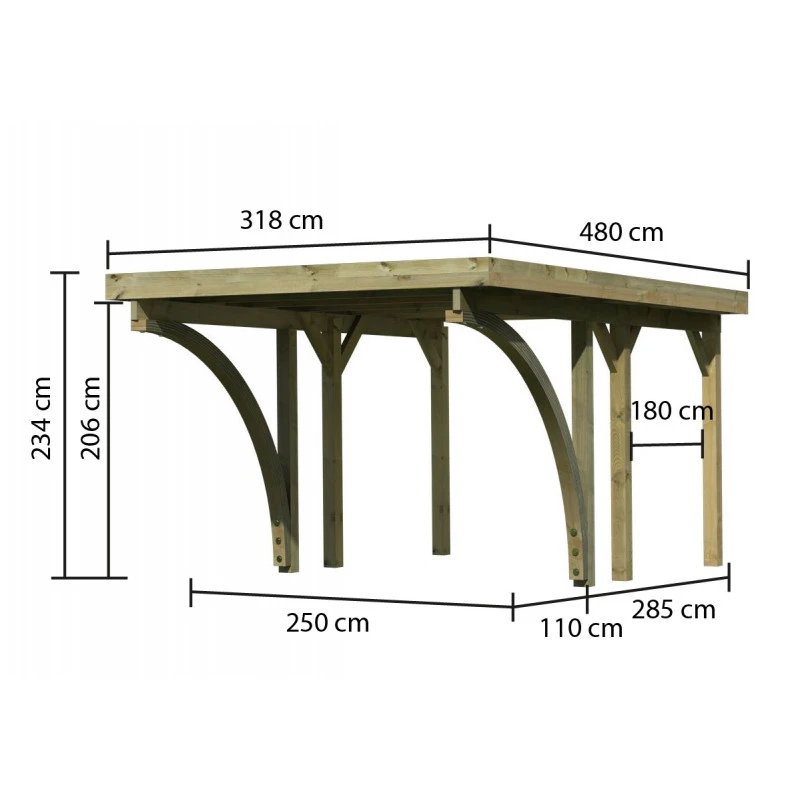 Carport En Bois Autoclave 15m², Toit En PVC Gris Et Deux Poteaux En Arc – KARIBU – Image 2