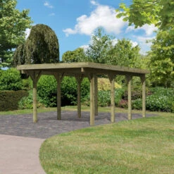 Carport En Bois Autoclave 21m² Et Toit En PVC Gris – KARIBU