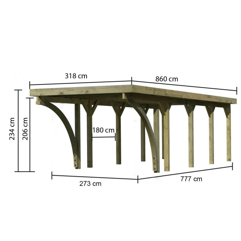 Carport En Bois Autoclave 26,9m², Toit En PVC Gris Et Deux Poteaux En Arc – KARIBU – Image 2