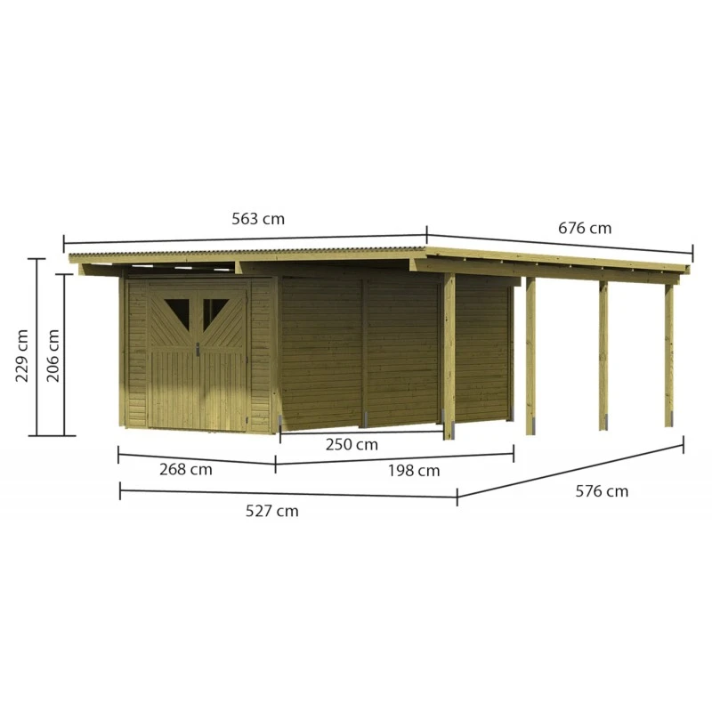 Carport En Bois Autoclave 30,35m² Avec Débarras 14,4m² - Karibu – Image 2