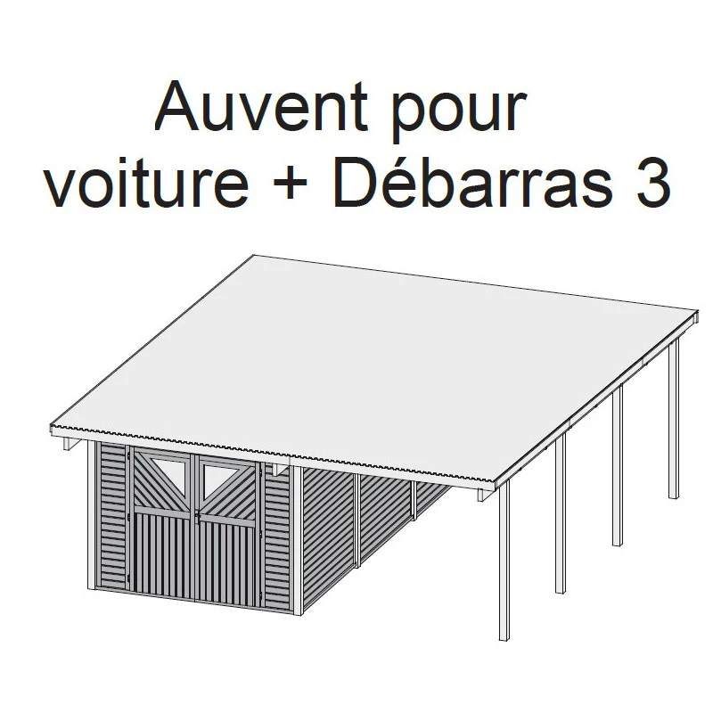 Carport En Bois Autoclave 30,35m² Avec Débarras 14,4m² - Karibu – Image 3