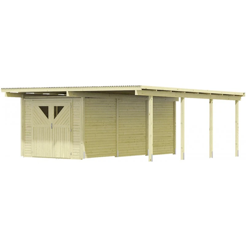 Carport En Bois Autoclave 30,35m² Avec Débarras 14,4m² - Karibu – Image 5