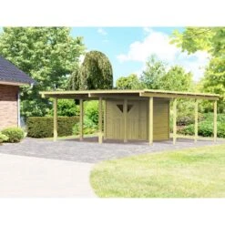 Carport En Bois Autoclave 30,35m² Avec Petit Débarras - Karibu