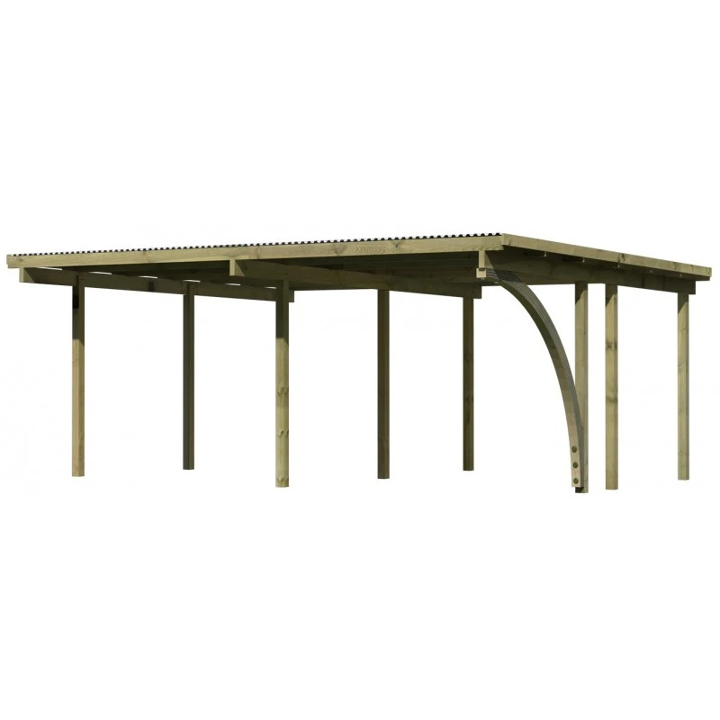 Carport En Pin Autoclave Avec Toit PVC 27,58m² + 1 Arc D'entrée Karibu – Image 3