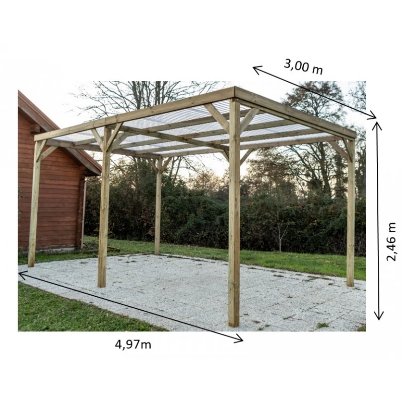 Carport En Pin Traité Autoclave 15m² Avec Couverture PVC Habrita – Image 2