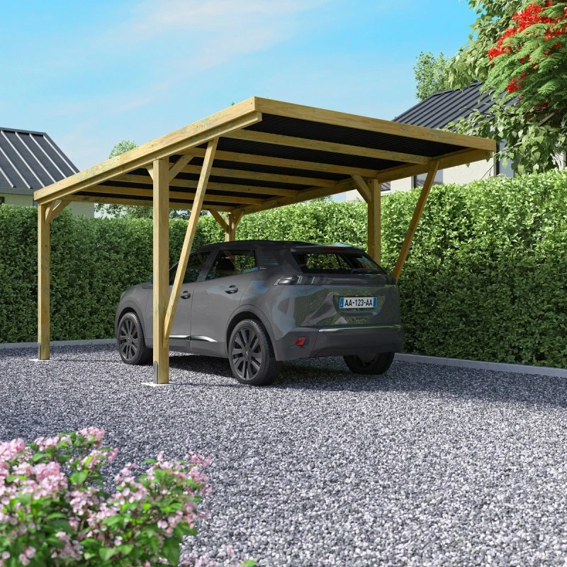 Carport Simple En Bois FSC Autoclave + Couverture En Polycarbonate 16,5m² Victor Modern - Forest Style