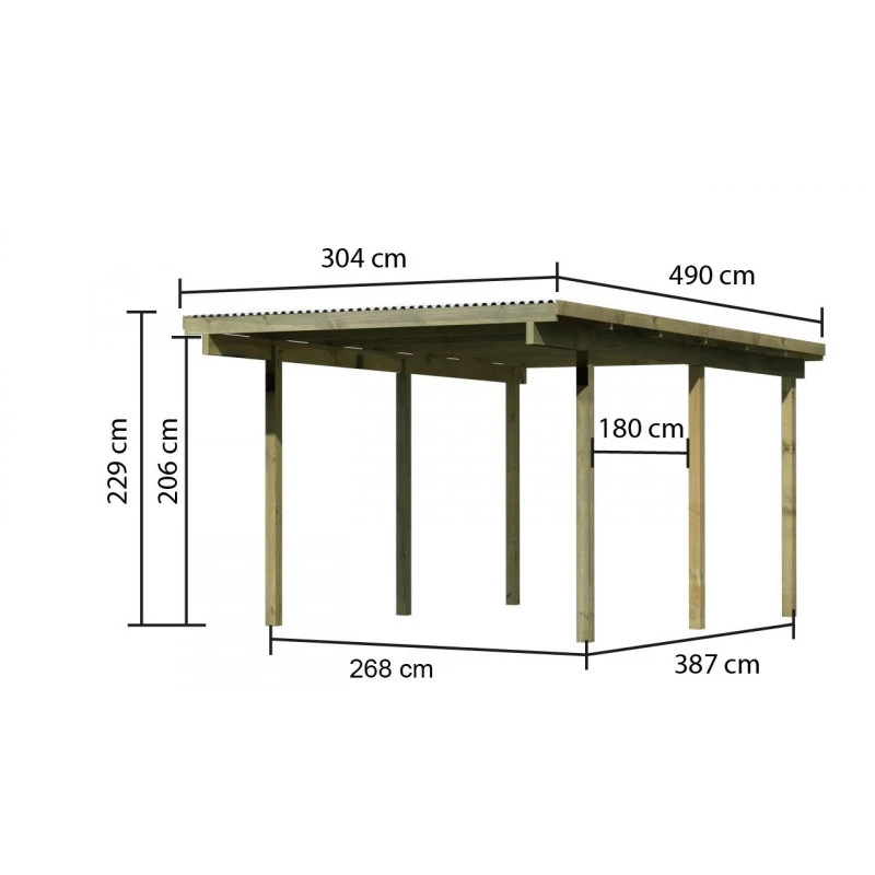 Carport Simple En Bois Autoclave Avec Toit PVC 14,9m² - 304x490cm - Karibu – Image 5
