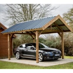 Carport THURAC 17,89m² En Bois Massif Avec Toit Bac Acier HABRITA